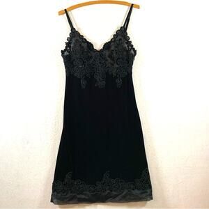 Ermanno‎ Scervino Women Velvet Slip Dress Sz 4/6 Black Empire Applique Cocktail